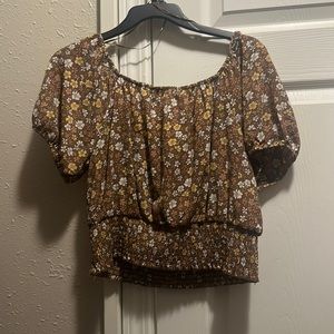 Large brown flower crop top